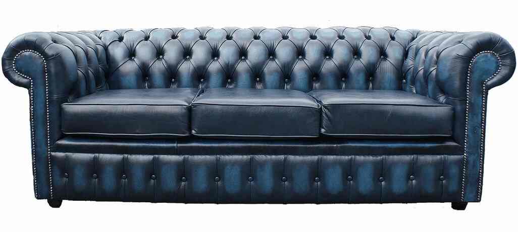 Blue Leather Chesterfield Sofa Bed, Sofa Bed Leather