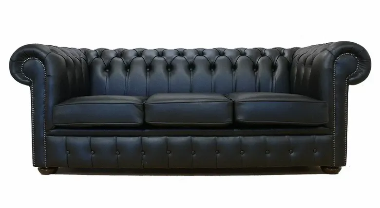 Chesterfield 3 Seater Black Leather Sofa Offer