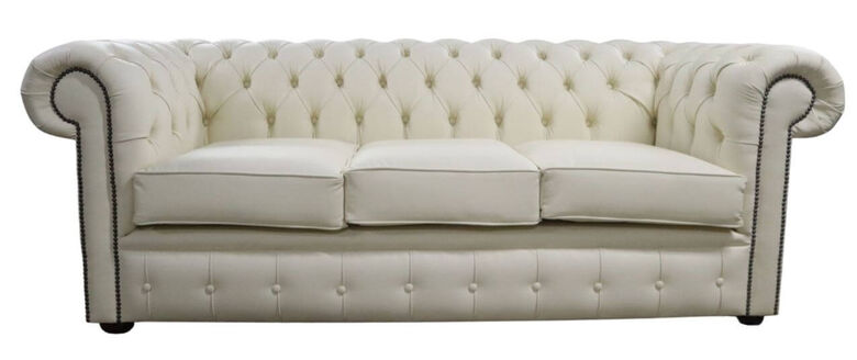 Chesterfield 3 Seater Bonded Cream Leather Sofa