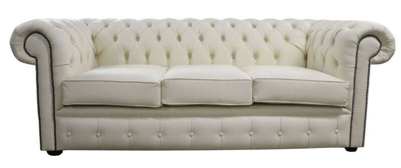 Product photograph of Chesterfield 3 Seater Bonded Cream Leather Sofa from Designer Sofas 4U