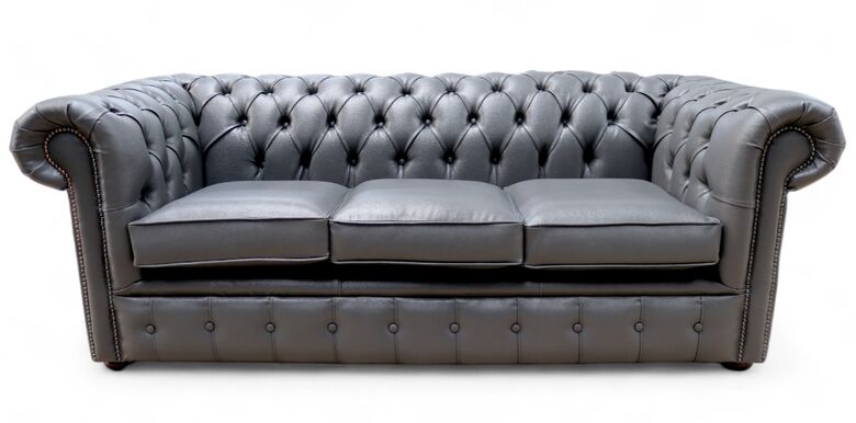 Chesterfield 3 Seater Bonded Grey Leather Sofa