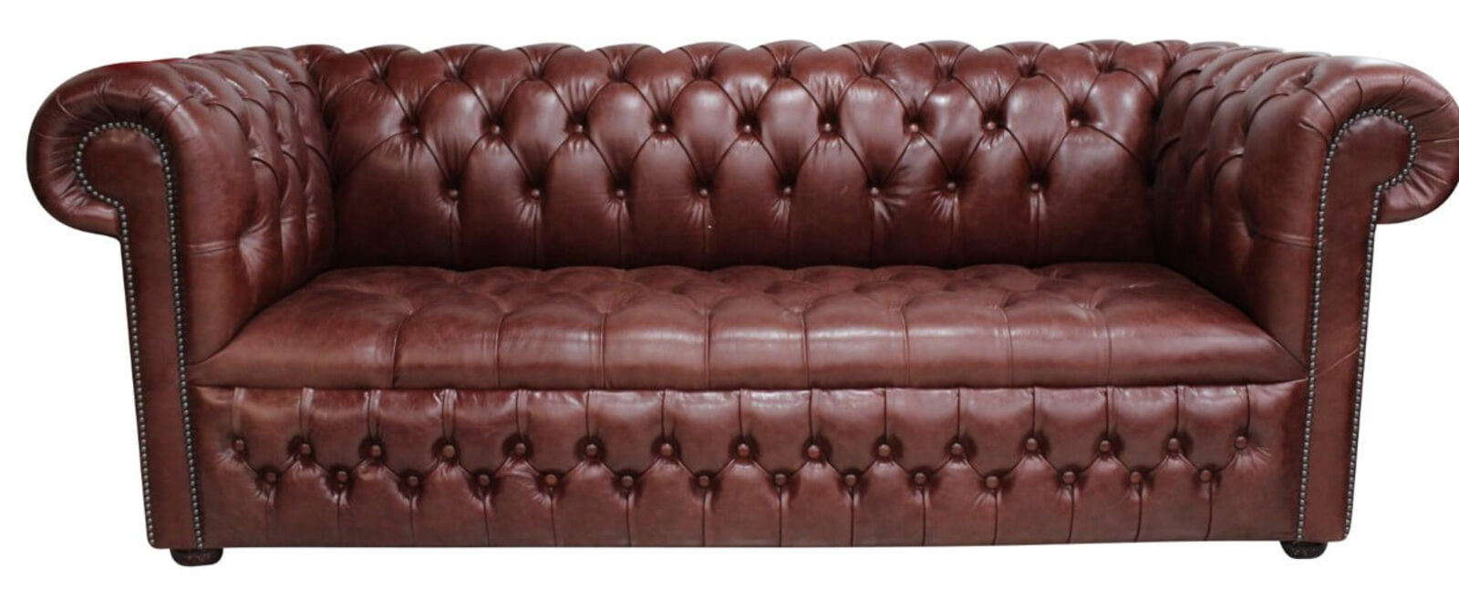 Product photograph of Chesterfield 3 Seater Settee Buttoned Seat Old English Dark Brown Leather Sofa from Designer Sofas 4U