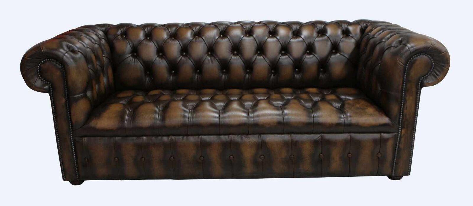 Product photograph of Chesterfield 3 Seater Edwardian Buttoned Seat Sofa Antique Tan Leather from Designer Sofas 4U