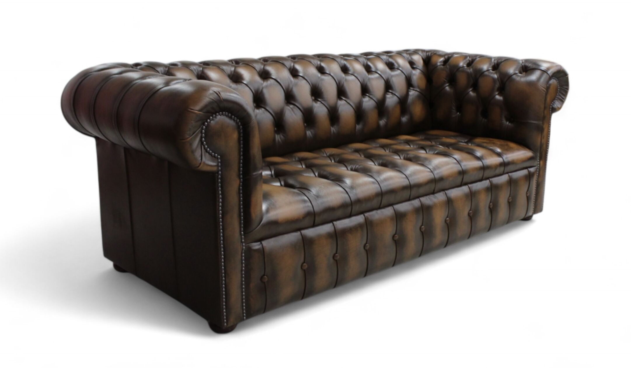 Tan Edwardian Chesterfield Buttoned Seat 3 Seater sofa | DesignerSofas4U