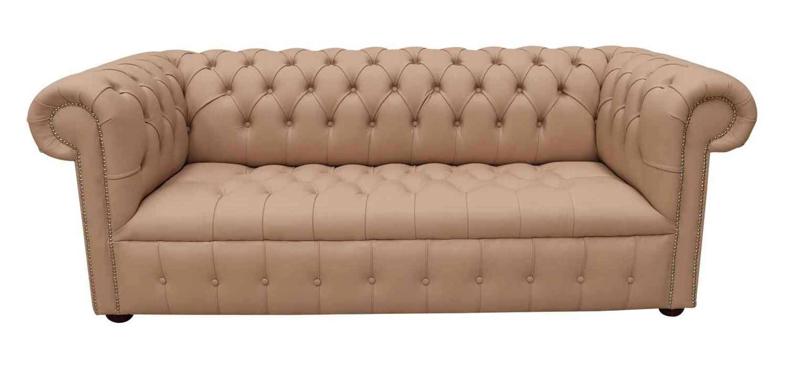 Product photograph of Chesterfield Edwardian 3 Seater Buttoned Seat Sofa Shelly Almond Leather from Designer Sofas 4U