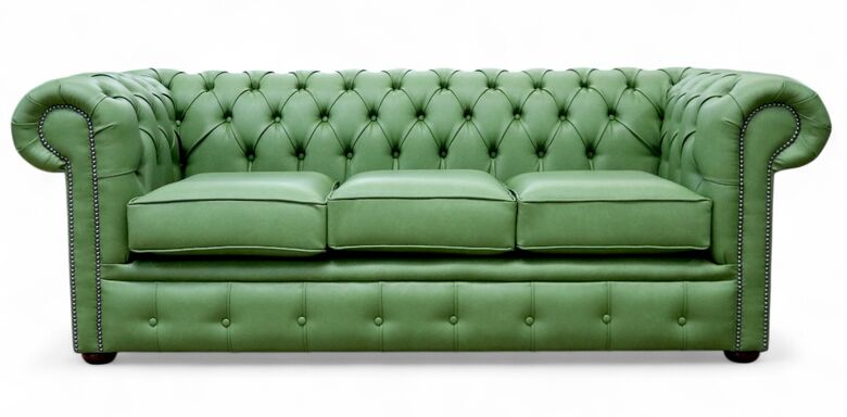 Chesterfield 3 Seater Infinity Leaf Green Faux Leather Sofa Offer