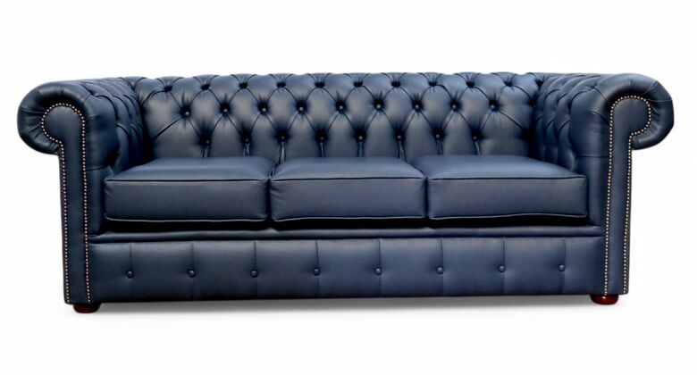 Chesterfield 3 Seater Infinity Sapphire Blue Faux Leather Sofa Offer