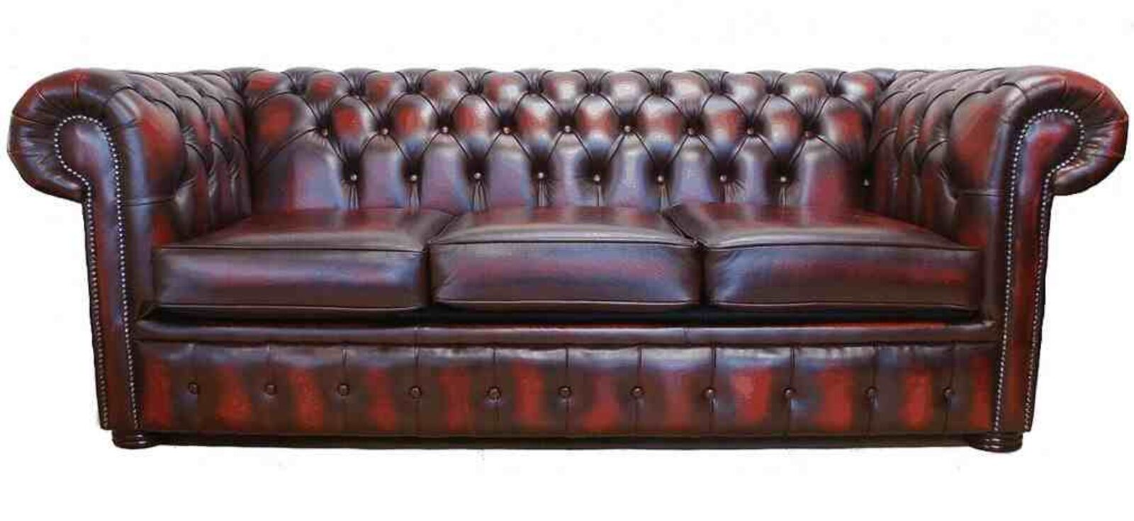 Product photograph of Chesterfield 3 Seater Sofa Bed Antique Oxblood Leather from Designer Sofas 4U