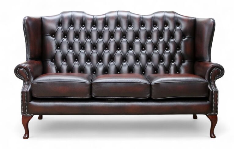 Chesterfield 3 Seater Queen Anne Sofa High Back Antique Rust Leather