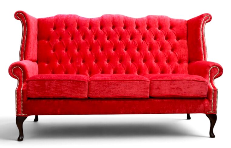 Chesterfield 3 Seater Modena Salsa Queen Anne High Back Wing Sofa Velvet