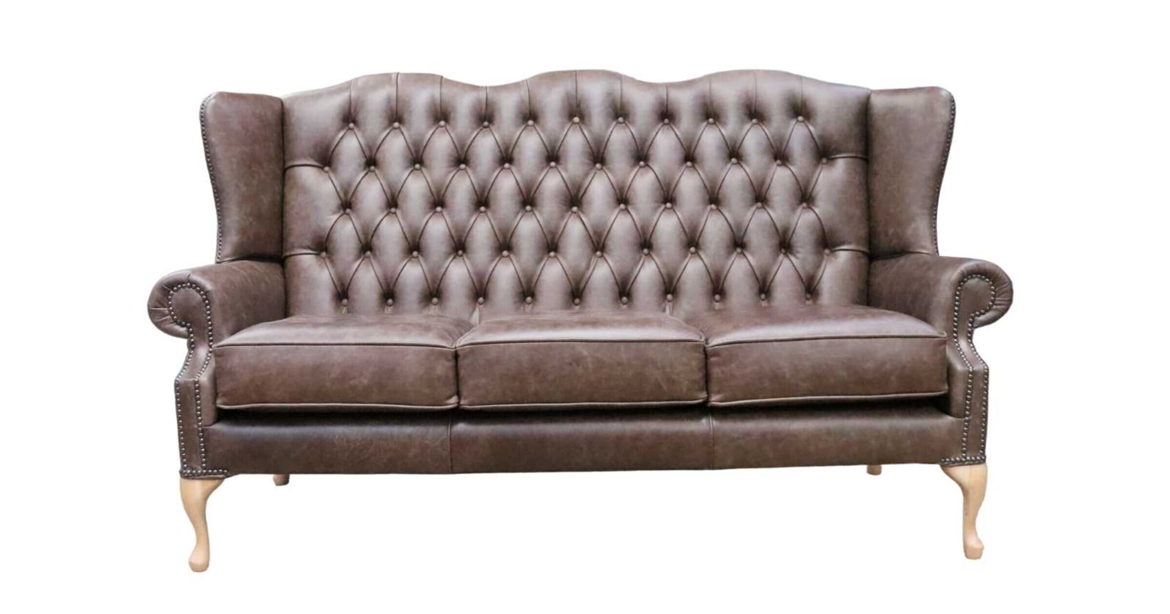 Tobacco Chesterfield 3 Seater High Back Wing sofa DesignerSofas4U