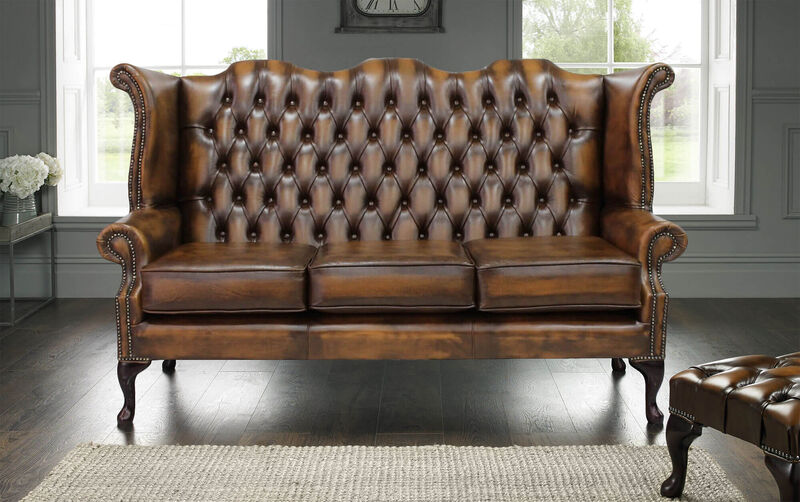 Product photograph of Chesterfield 3 Seater Queen Anne Highback Sofa Antique Tan from Designer Sofas 4U