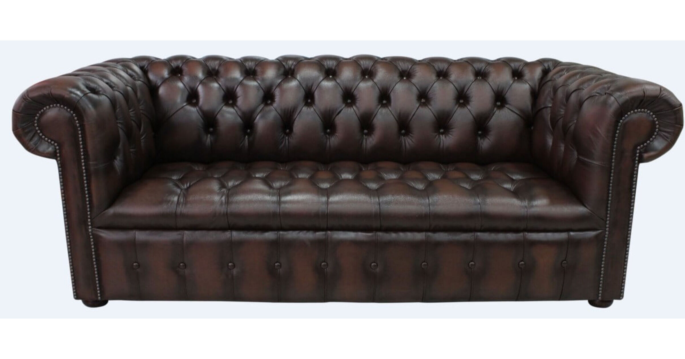 Antique Brown Leather Chesterfield 3 Seater Buttoned Seat Sofa