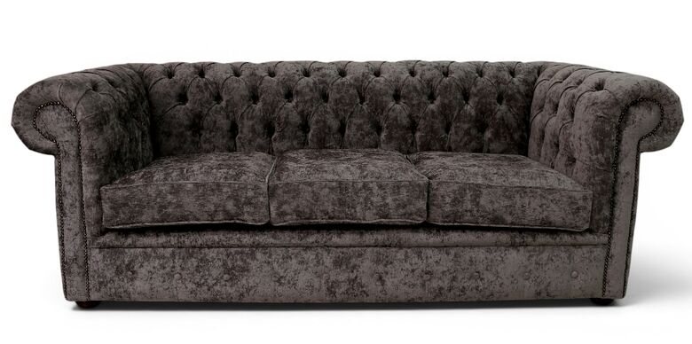 Chesterfield 3 Seater Settee Belvedere Pewter Grey Fabric Sofa