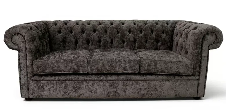 Chesterfield 3 Seater Settee Belvedere Pewter Grey Fabric Sofa