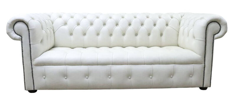 Product photograph of Chesterfield 3 Seater Settee Buttoned Seat Stella Rice Leather Sofa from Designer Sofas 4U