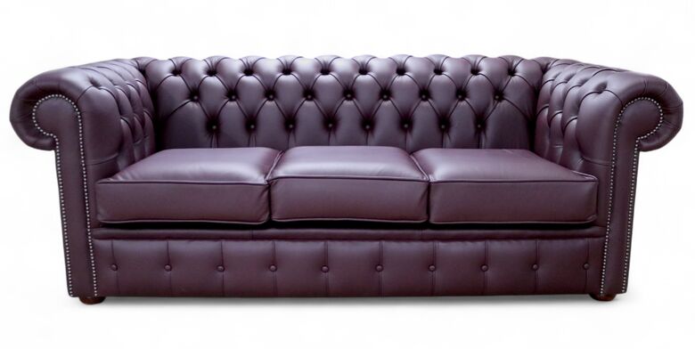 Chesterfield 3 Seater Settee Dark Grape Leather Sofa Offer
