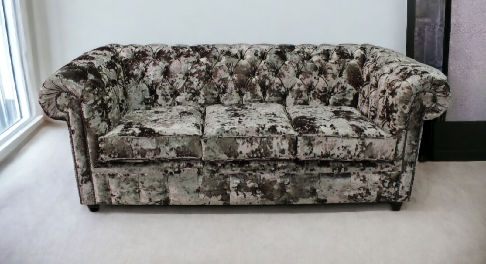 Product photograph of Chesterfield 3 Seater Settee Lustro Liqueur Velvet Sofa Offer from Designer Sofas 4U