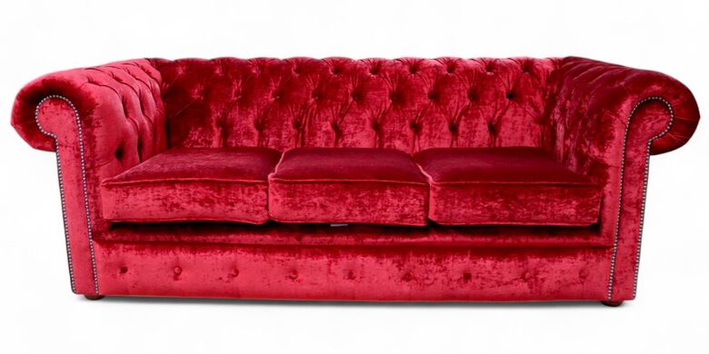 Chesterfield 3 Seater Settee Modena Pillarbox Velvet Sofa Offer