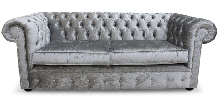 Chesterfield 3 Seater Settee Modena Silver Velvet Sofa Offer