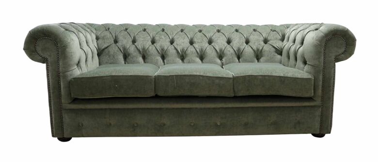 Chesterfield 3 Seater Settee Pimlico Moss Green Fabric Sofa Offer