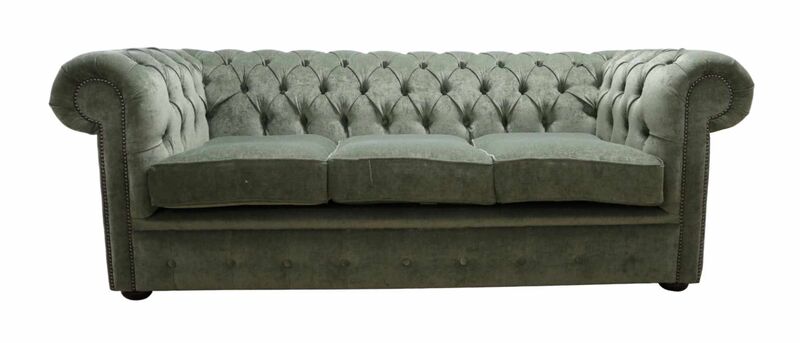 Product photograph of Chesterfield 3 Seater Settee Pimlico Moss Green Fabric Sofa Offer from Designer Sofas 4U