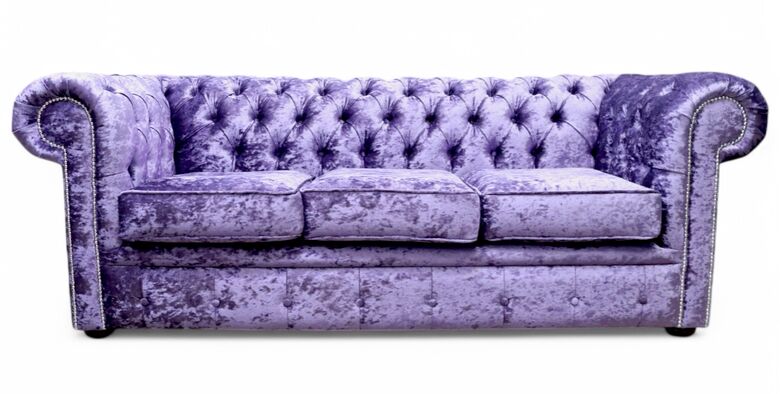 Chesterfield 3 Seater Settee Shimmer Grape Velvet Sofa Offer