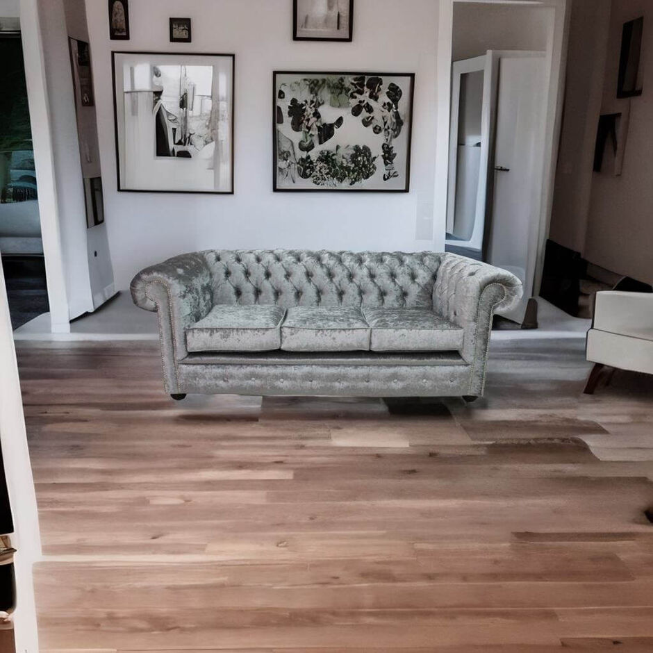 Chesterfield 3 Seater Settee Shimmer Silver Velvet Sofa Offer