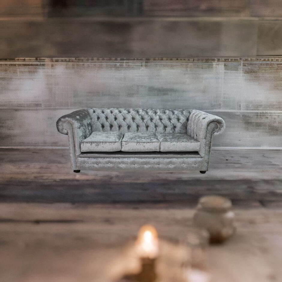 Chesterfield 3 Seater Settee Shimmer Silver Velvet Sofa Offer2