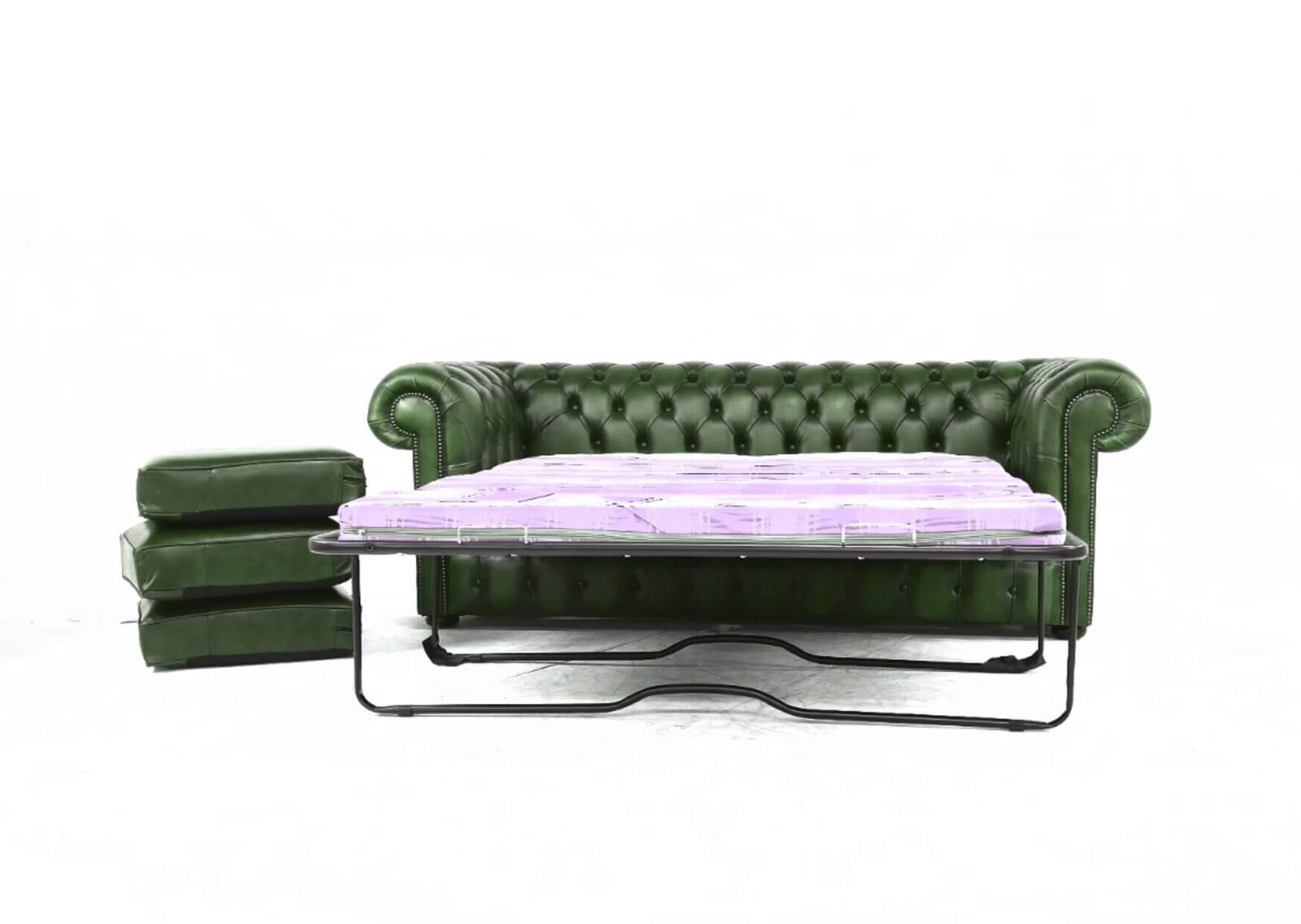 Product photograph of Chesterfield 3 Seater Settee Sofa Bed Antique Green Real Leather from Designer Sofas 4U