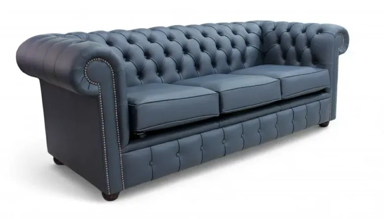 Chesterfield 3 Seater Settee Suffolk Blue Leather Sofa Offer