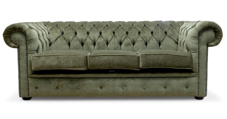 Chesterfield 3 Seater Settee Velluto Moss Green Fabric Sofa Offer