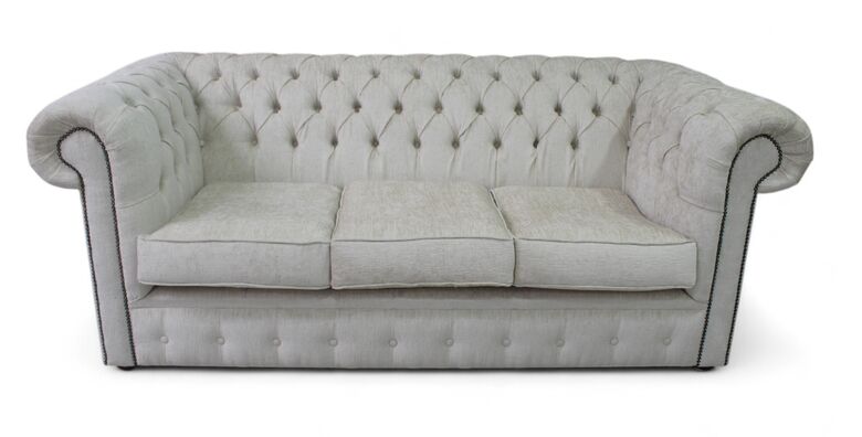 Chesterfield 3 Seater Settee Velluto Oyster Fabric Sofa Offer