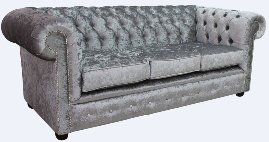 Chesterfield 3 Seater Shimmer Silver Velvet Sofa