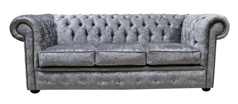 Product photograph of Chesterfield Silver Velvet 3 Seater Sofa from Designer Sofas 4U
