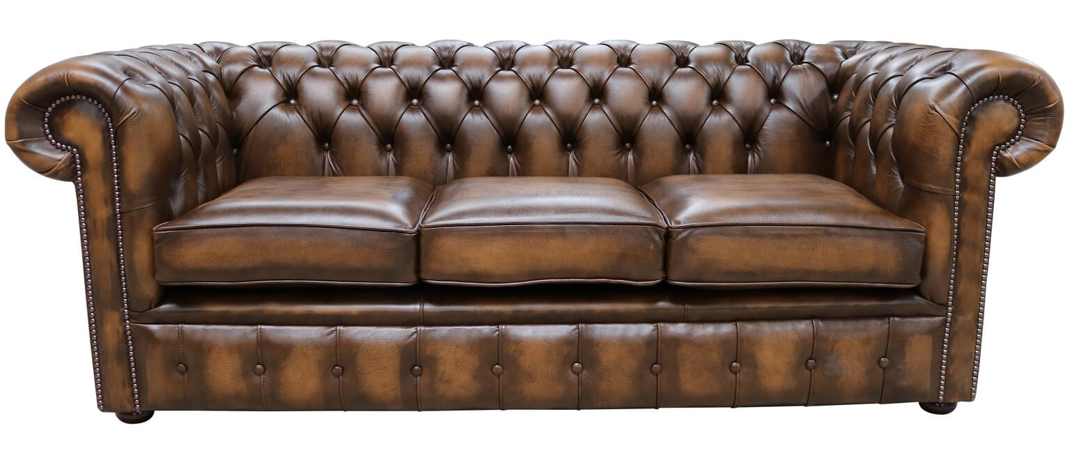 Antique Tan Leather Chesterfield Sofa, Tufted Leather Chesterfield Sofa