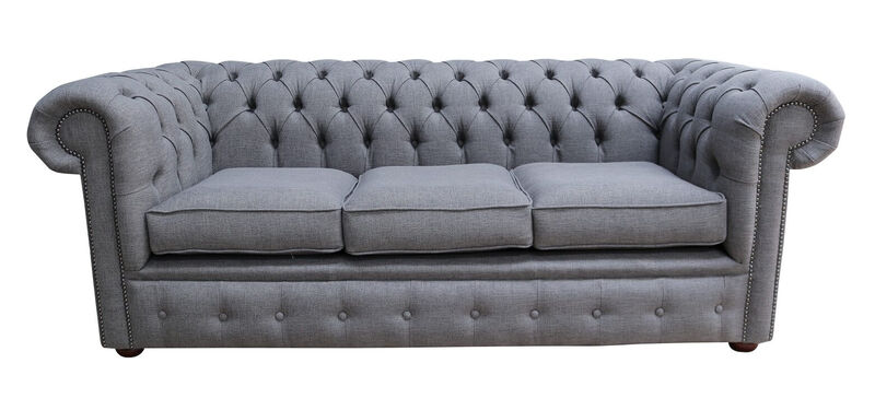 Product photograph of Chesterfield 3 Seater Settee Bacio Pewter Grey Fabric Sofa Offer from Designer Sofas 4U