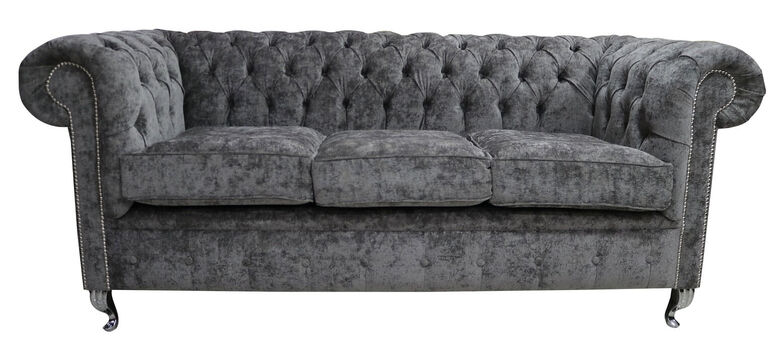 Chesterfield 3 Seater Sofa Settee Belvedere Pewter Grey Metal Feet