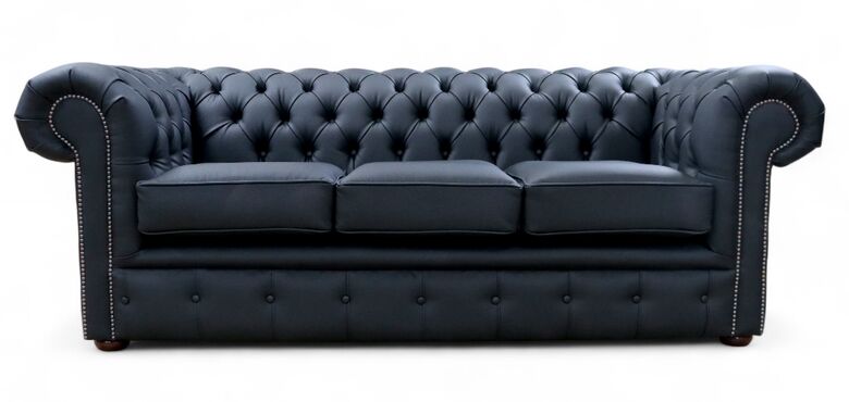 Chesterfield 3 Seater Sofa Bonded Black Leather