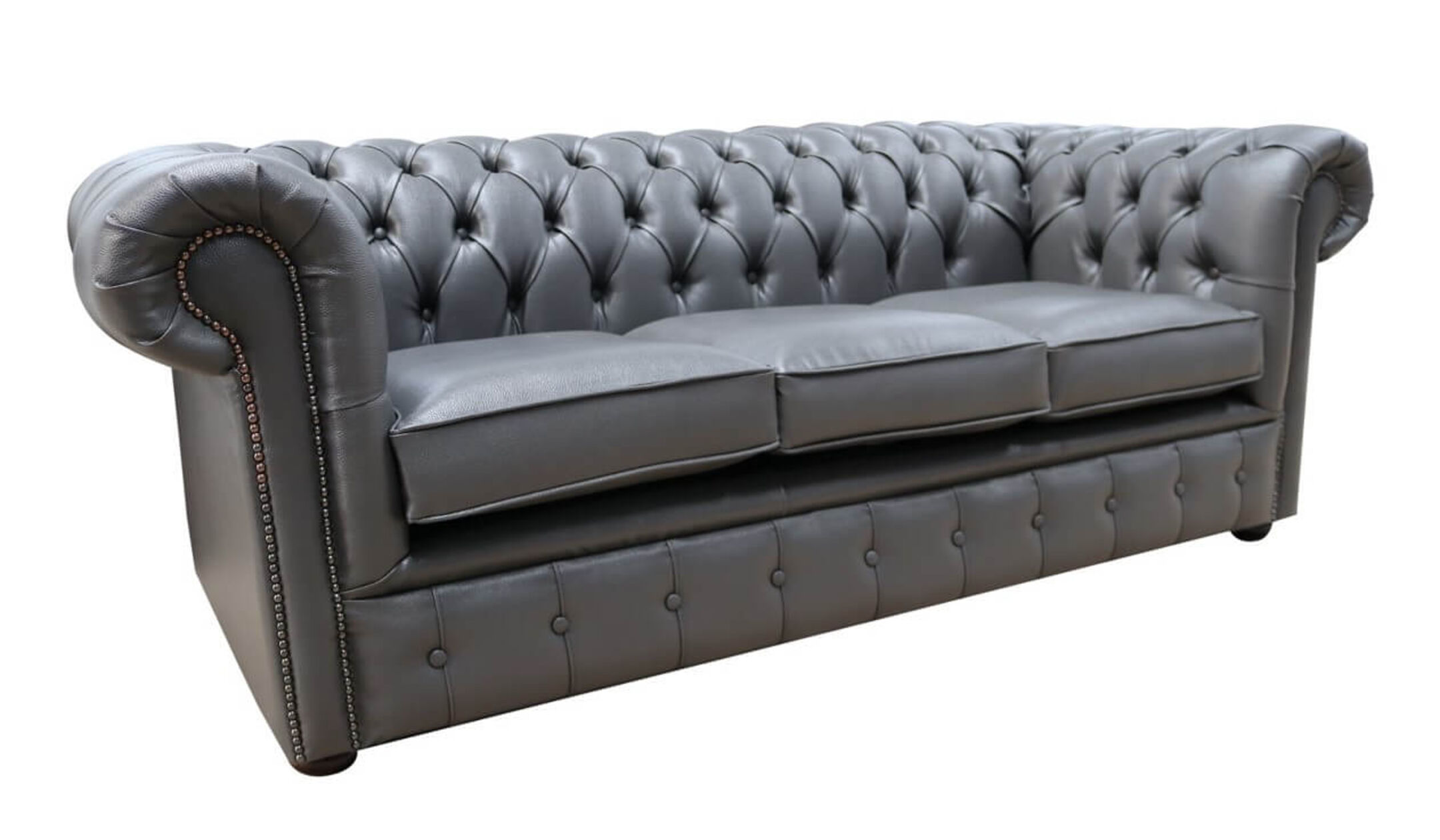 Bonded Grey Leather Chesterfield 3-Seater Sofa Bed | DesignerSofas4U