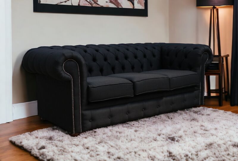 Product photograph of Chesterfield 3 Seater Charles Ebony Black Fabric Sofa Offer from Designer Sofas 4U