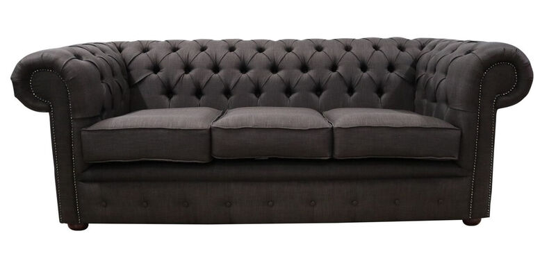 Product photograph of Chesterfield 3 Seater Settee Charles Linen Brown Sofa Offer from Designer Sofas 4U