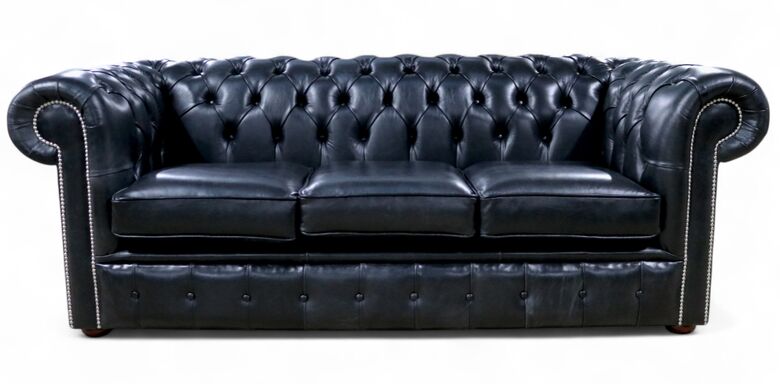 Chesterfield 3 Seater Sofa Old English Black Leather