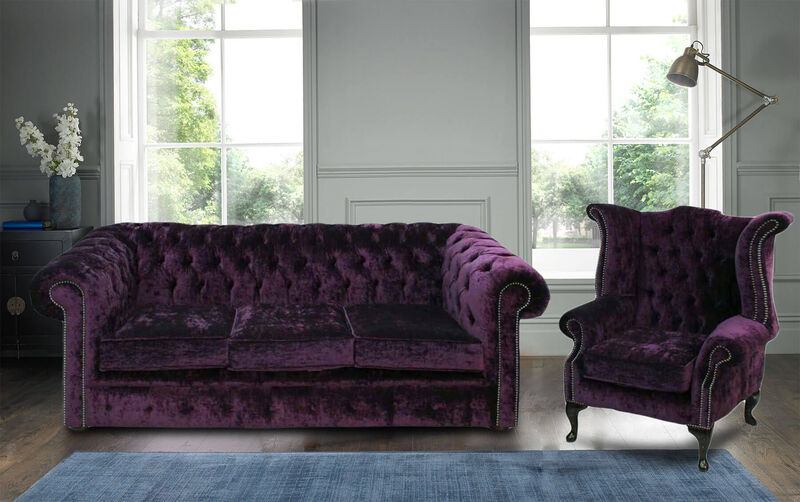 Product photograph of Chesterfield 3 Seater Sofa Queen Anne Chair Modena Aubergine Amp Hellip from Designer Sofas 4U