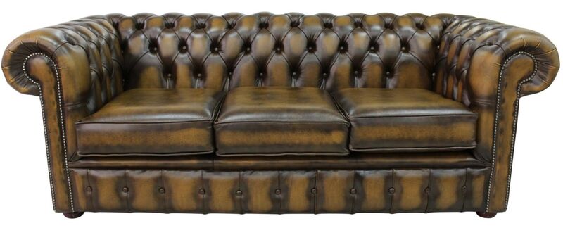 Product photograph of Chesterfield 3 Seater Antique Gold Leather Sofa Stock from Designer Sofas 4U