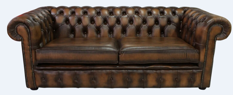 Chesterfield 3 Seater Antique Tan Leather Sofa 2 Cushion Style