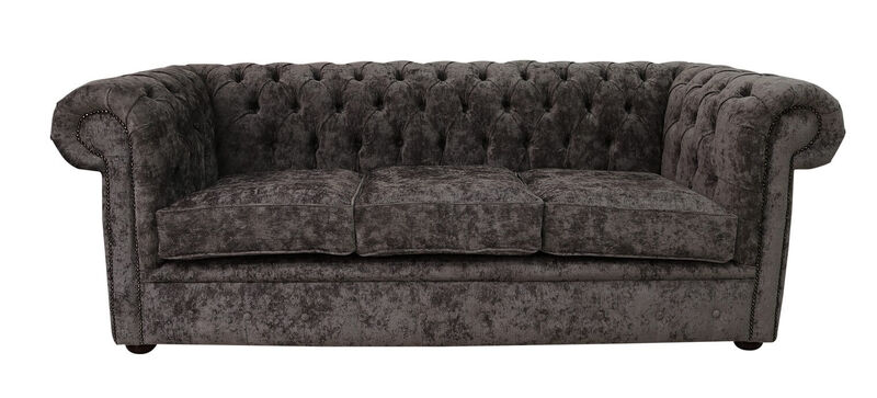 Product photograph of Chesterfield 3 Seater Settee Belvedere Pewter Grey Fabric Sofa from Designer Sofas 4U