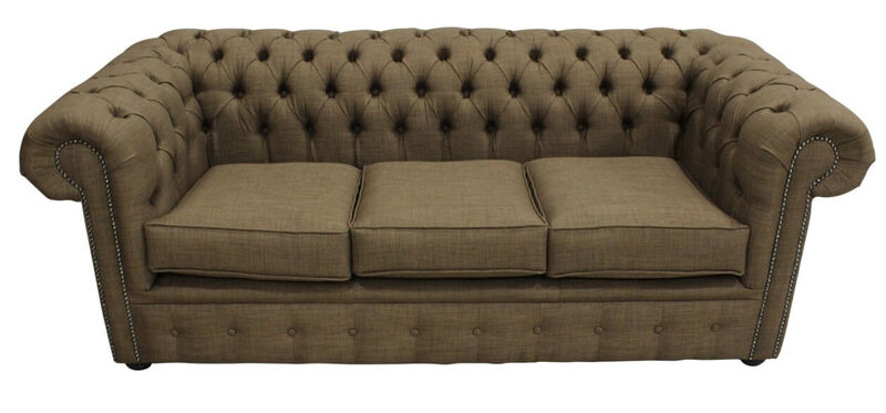 Product photograph of Chesterfield 3 Seater Settee Charles Linen Coffee Brown Sofa Offer from Designer Sofas 4U