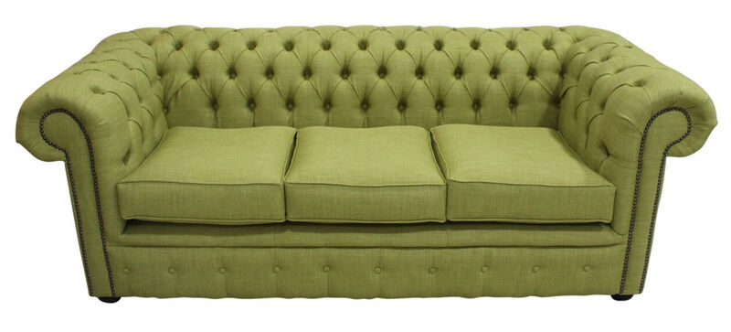 Product photograph of Chesterfield 3 Seater Settee Charles Linen Olive Green Sofa from Designer Sofas 4U