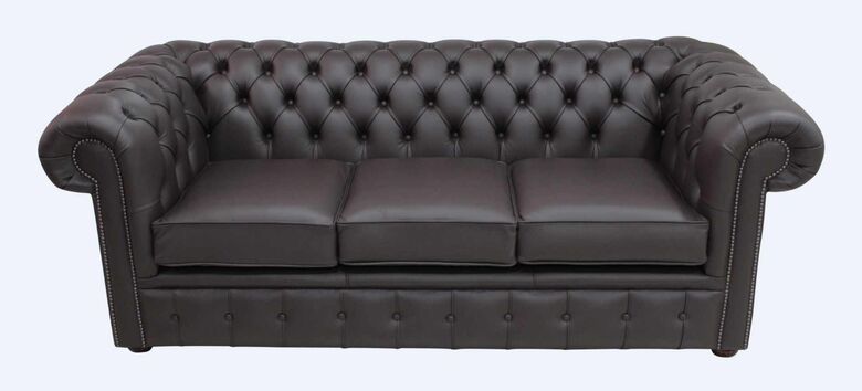 Chesterfield 3 Seater Sofa Settee Shelly Dark Chocolate Leather